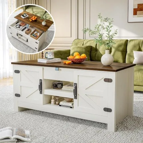breezestival 48 lift top farmhouse coffee table with hidden storage white